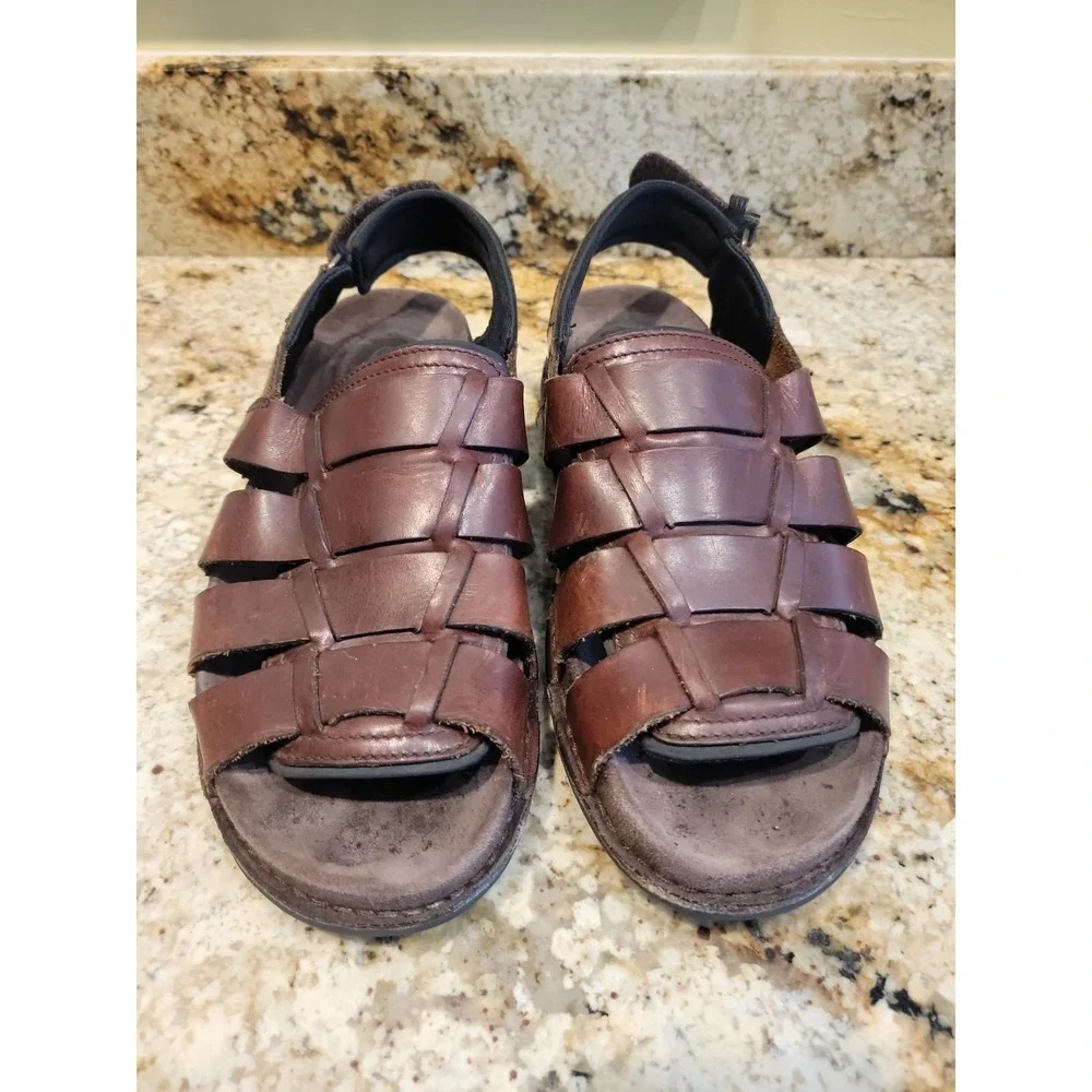Rockport Mens Fisherman Leather Sandal 12M Brown Adjustable Chunky EUC